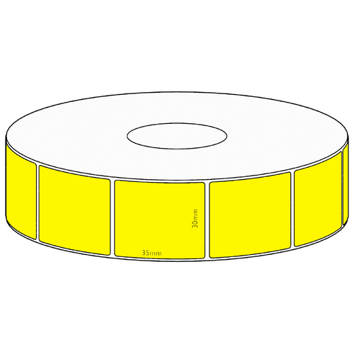 30x35mm Yellow Direct Thermal Permanent Label, 1300 per roll, 38mm core