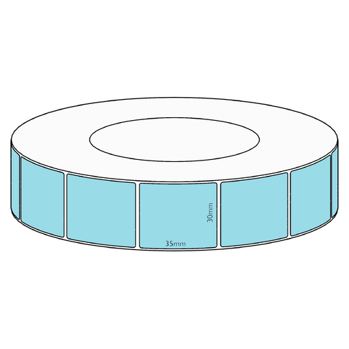 30x35mm Blue Direct Thermal Permanent Label, 3950 per roll, 76mm core