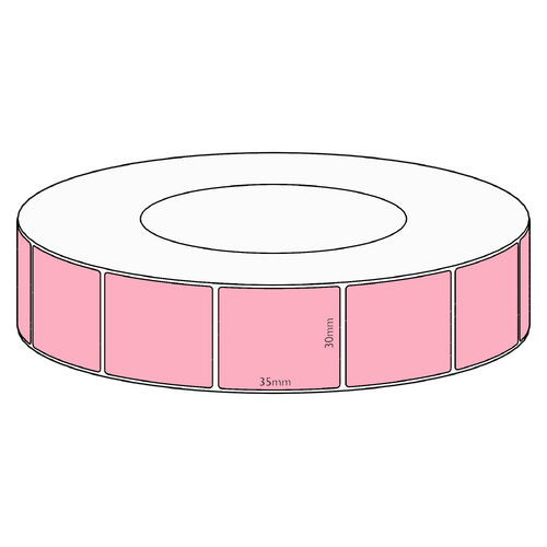 30x35mm Pink Direct Thermal Permanent Label, 3950 per roll, 76mm core