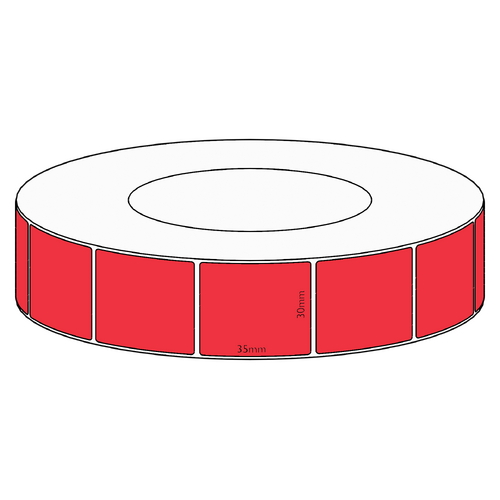 30x35mm Red Direct Thermal Permanent Label, 3950 per roll, 76mm core