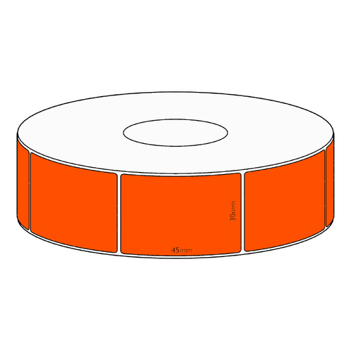 30x45mm Orange Direct Thermal Permanent Label, 1050 per roll, 38mm core