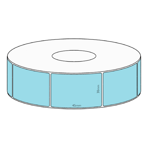 30x45mm Blue Direct Thermal Permanent Label, 3150 per roll, 76mm core