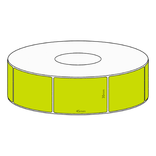 30x45mm Green Direct Thermal Permanent Label, 3150 per roll, 76mm core