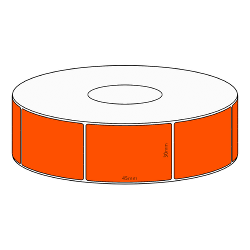 30x45mm Orange Direct Thermal Permanent Label, 3150 per roll, 76mm core