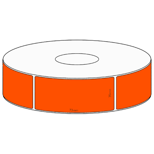 30x73mm Orange Direct Thermal Permanent Label, 650 per roll, 38mm core