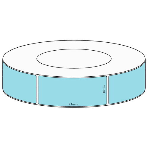 30x73mm Blue Direct Thermal Permanent Label, 1950 per roll, 76mm core