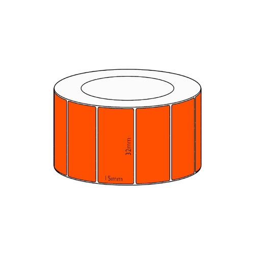 32x15mm Orange Direct Thermal Permanent Label, 2800 per roll, 38mm core