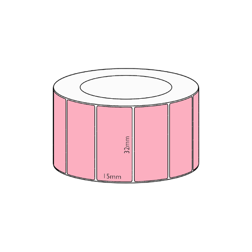 32x15mm Pink Direct Thermal Permanent Label, 2800 per roll, 38mm core