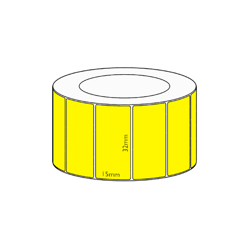 32x15mm Yellow Direct Thermal Permanent Label, 2800 per roll, 38mm core