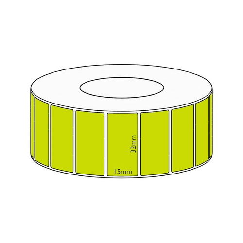 32x15mm Green Direct Thermal Permanent Label, 8350 per roll, 76mm core