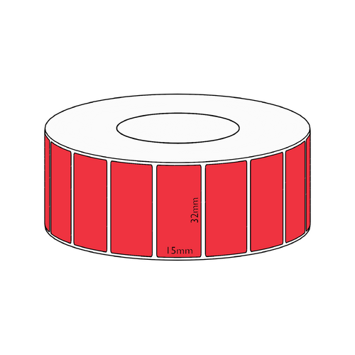 32x15mm Red Direct Thermal Permanent Label, 8350 per roll, 76mm core