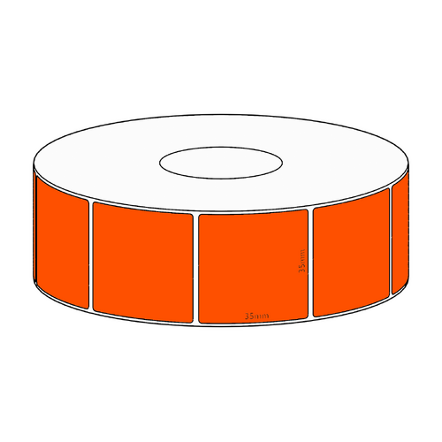 35x35mm Orange Direct Thermal Permanent Label, 1300 per roll, 38mm core