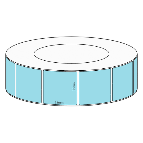 35x35mm Blue Direct Thermal Permanent Label, 3950 per roll, 76mm core