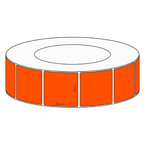 35x35mm Orange Direct Thermal Permanent Label, 3950 per roll, 76mm core