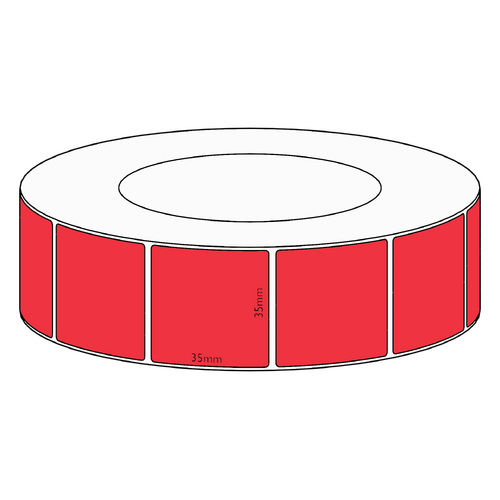 35x35mm Red Direct Thermal Permanent Label, 3950 per roll, 76mm core