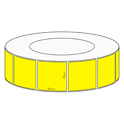 35x35mm Yellow Direct Thermal Permanent Label, 3950 per roll, 76mm core