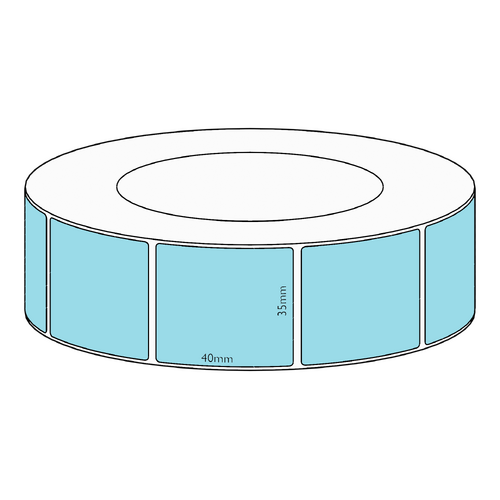 35x40mm Blue Direct Thermal Permanent Label, 3500 per roll, 76mm core