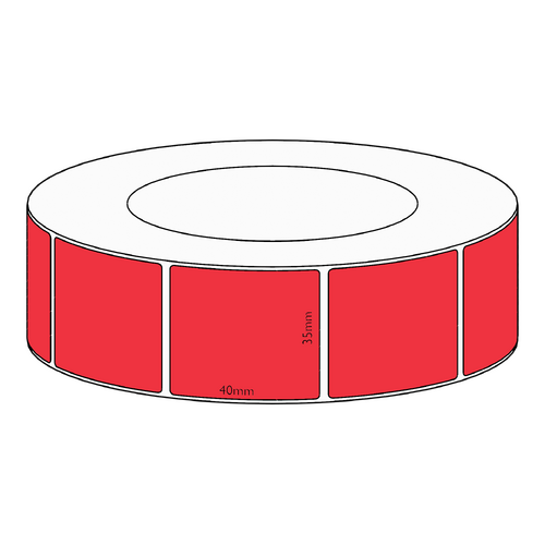 35x40mm Red Direct Thermal Permanent Label, 3500 per roll, 76mm core