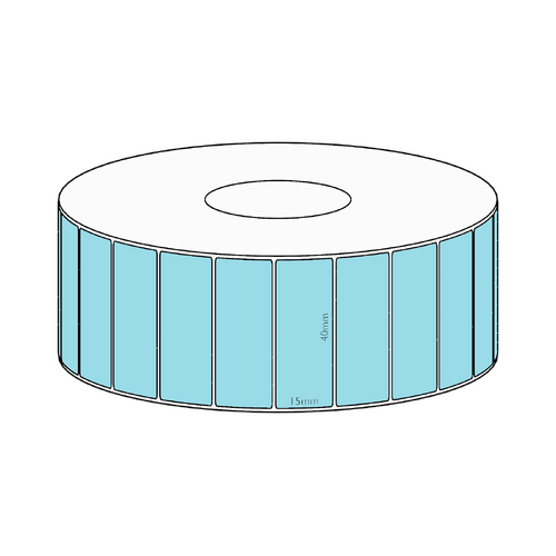 40x15mm Blue Direct Thermal Permanent Label, 2800 per roll, 38mm core