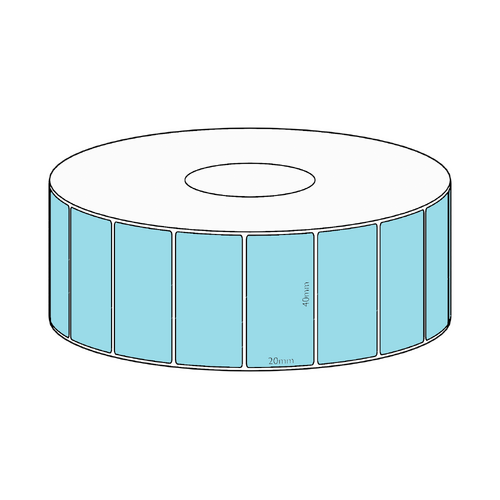 40x20mm Blue Direct Thermal Permanent Label, 2150 per roll, 38mm core