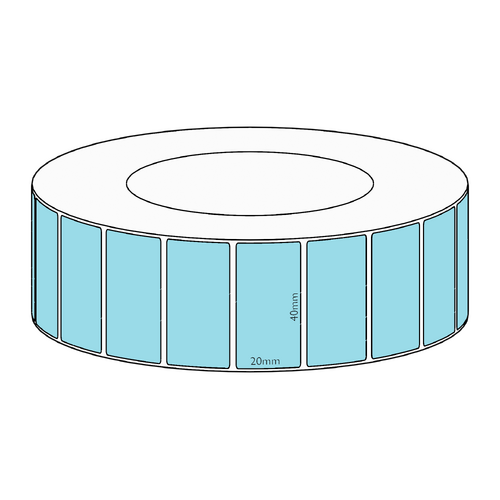 40x20mm Blue Direct Thermal Permanent Label, 6500 per roll, 76mm core