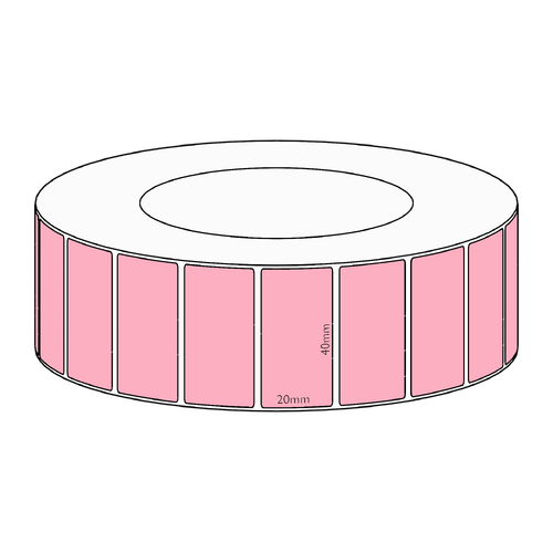 40x20mm Pink Direct Thermal Permanent Label, 6500 per roll, 76mm core