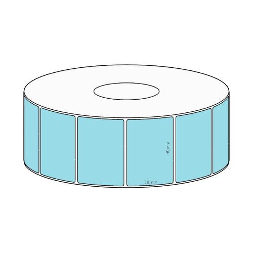 40x28mm Blue Direct Thermal Permanent Label, 1600 per roll, 38mm core