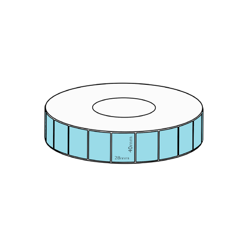 40x28mm Blue Direct Thermal Permanent Label, 4850 per roll, 76mm core