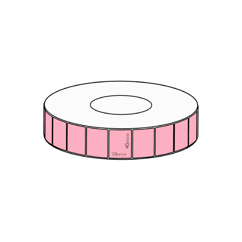 40x28mm Pink Direct Thermal Permanent Label, 4850 per roll, 76mm core