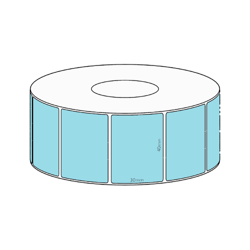 40x30mm Blue Direct Thermal Permanent Label, 1500 per roll, 38mm core