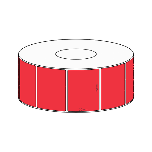 40x30mm Red Direct Thermal Permanent Label, 1500 per roll, 38mm core