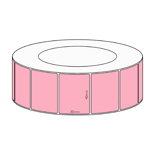 40x30mm Pink Direct Thermal Permanent Label, 4550 per roll, 76mm core