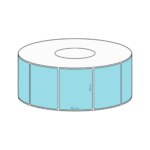 40x32mm Blue Direct Thermal Permanent Label, 1450 per roll, 38mm core