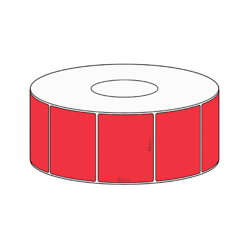 40x32mm Red Direct Thermal Permanent Label, 1450 per roll, 38mm core