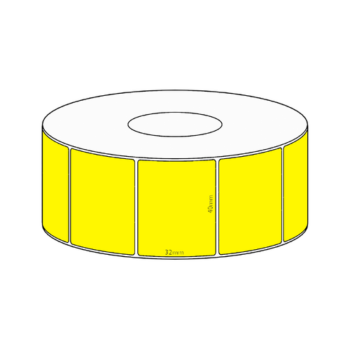 40x32mm Yellow Direct Thermal Permanent Label, 1450 per roll, 38mm core