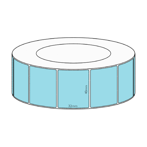 40x32mm Blue Direct Thermal Permanent Label, 4300 per roll, 76mm core