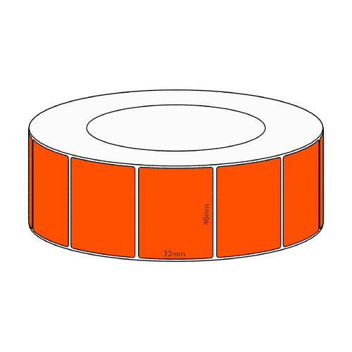 40x32mm Orange Direct Thermal Permanent Label, 4300 per roll, 76mm core