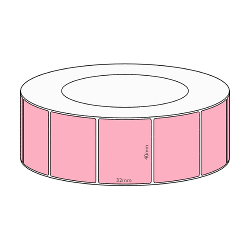 40x32mm Pink Direct Thermal Permanent Label, 4300 per roll, 76mm core