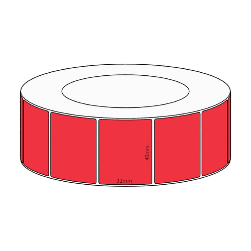 40x32mm Red Direct Thermal Permanent Label, 4300 per roll, 76mm core