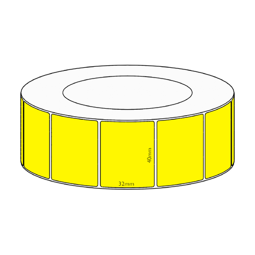 40x32mm Yellow Direct Thermal Permanent Label, 4300 per roll, 76mm core