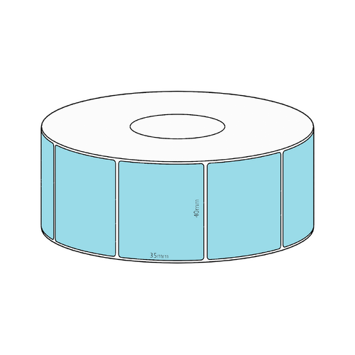 40x35mm Blue Direct Thermal Permanent Label, 1300 per roll, 38mm core