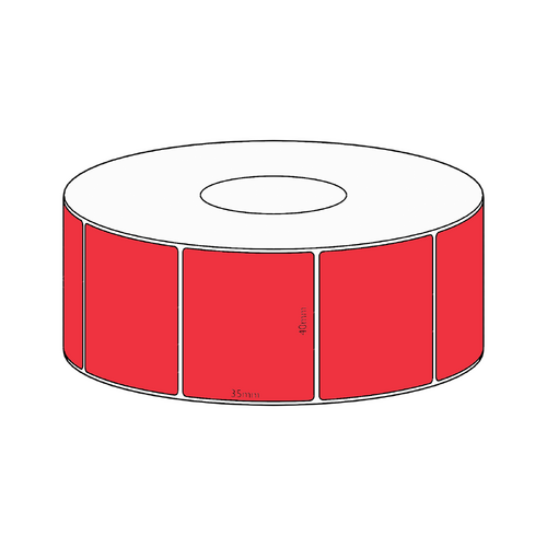 40x35mm Red Direct Thermal Permanent Label, 1300 per roll, 38mm core