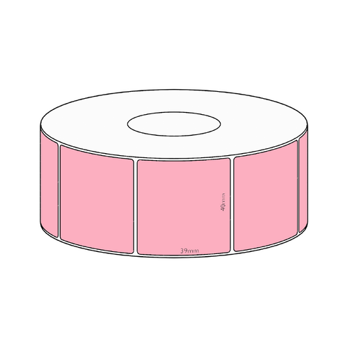 40x39mm Pink Direct Thermal Permanent Label, 1200 per roll, 38mm core