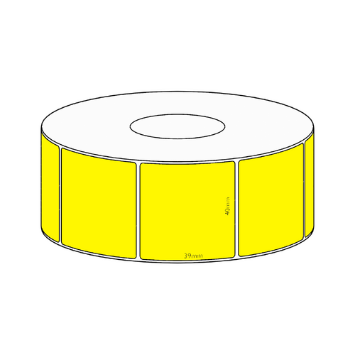 40x39mm Yellow Direct Thermal Permanent Label, 1200 per roll, 38mm core