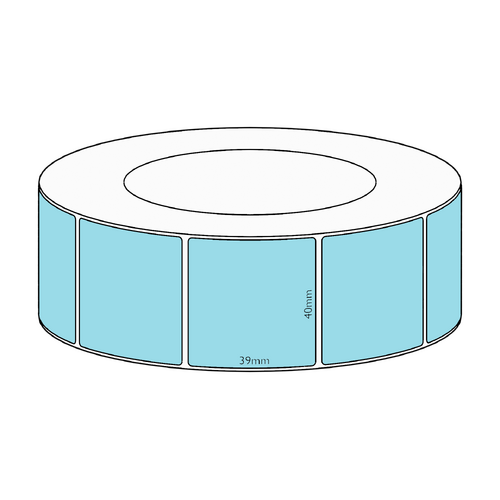 40x39mm Blue Direct Thermal Permanent Label, 3550 per roll, 76mm core