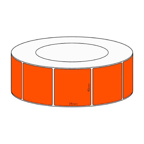 40x39mm Orange Direct Thermal Permanent Label, 3550 per roll, 76mm core