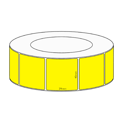 40x39mm Yellow Direct Thermal Permanent Label, 3550 per roll, 76mm core