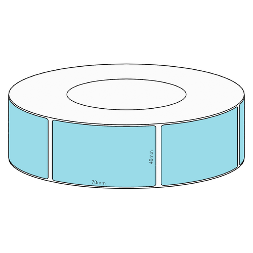 40x70mm Blue Direct Thermal Permanent Label, 2050 per roll, 76mm core