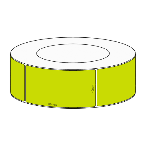 40x80mm Green Direct Thermal Permanent Label, 1800 per roll, 76mm core