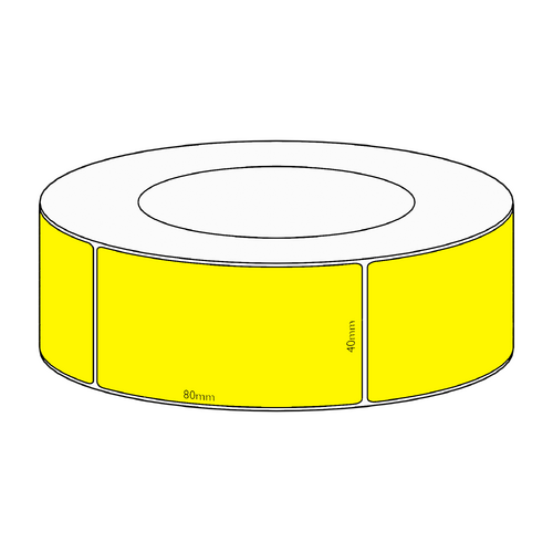 40x80mm Yellow Direct Thermal Permanent Label, 1800 per roll, 76mm core